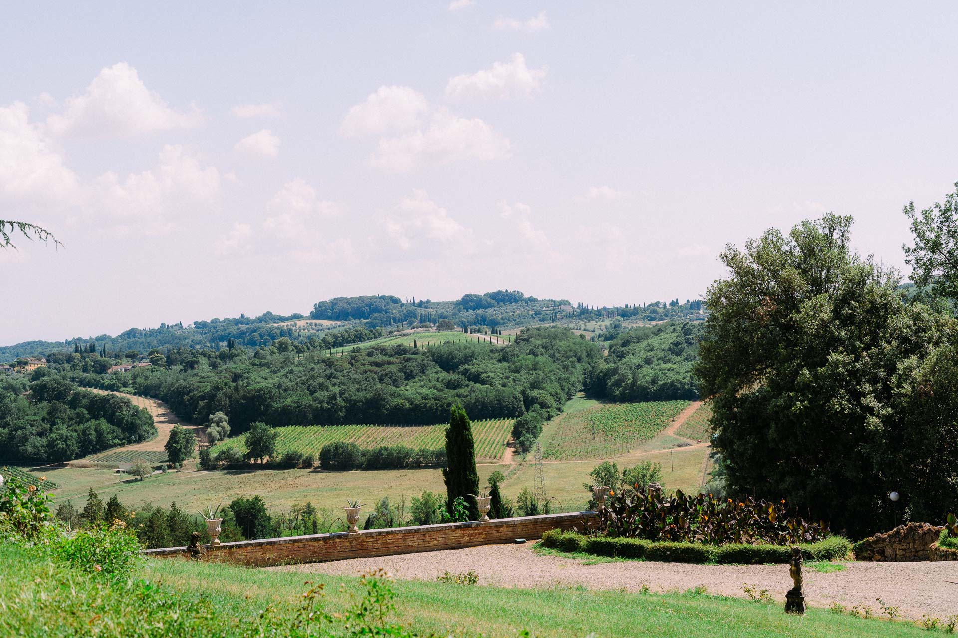 Green hills and vineyards in the Tuscan landscape